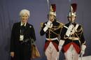 La directora gerente del FMI, Christine Lagarde, a su llegada al encuentro con los l&iacute;deres de la UE