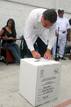 Ecuadors opposition leader and Guayaquil Mayor Jaime Nebot casts his vote during the referendum in Guayaquil