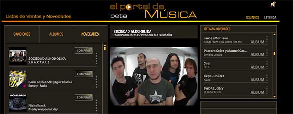 Soziedad Alkoholika es uno de los grupos que se pueden escuchar en streaming en el portal de m&uacute;sica de Promusicae, todav&iacute;a en fase beta