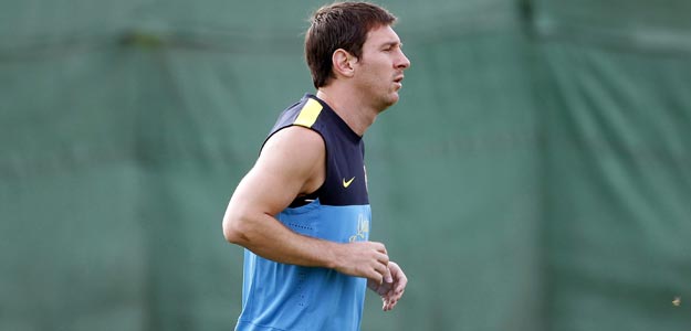 El jugador argentino del FC Barcelona, Leo Messi, durante el entrenamiento