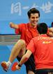 El equipo espa&ntilde;ol de tenis de mesa formado por Jos&eacute; Manuel Ruiz y Jorge Cardona celebran tras ganar a la pareja checa.