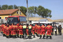 El escuadrón leonés de la Unidad Militar de Emergencias, antes de ser desmovilizado en el incendio de la Sierra de Béjar, el 12 de agosto El escuadrón leonés de la Unidad Militar de Emergencias, antes de ser desmovilizado en el incendio de la Sierra de Béjar, el 12 de agosto