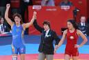 La espa&ntilde;ola Maider Unda celebra su victoria en lucha libre -72kg. tras ganar la medalla de bronce.