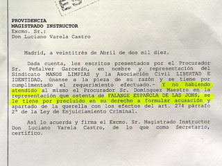 Ver v&iacute;deo  'Falange ya no es acusaci&oacute;n popular en la causa contra Garz&oacute;n por investigar el franquismo'