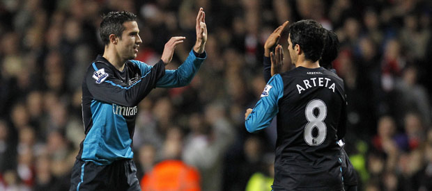 Los jugadores del Arsenal celebran un gol.