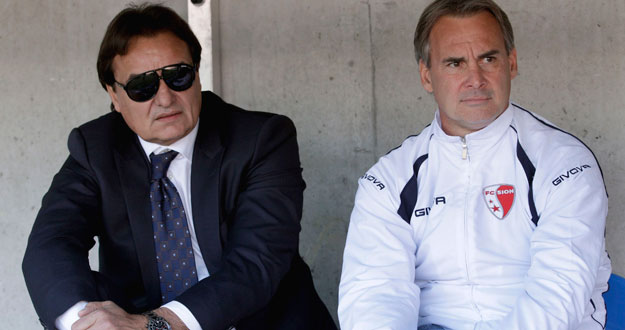 FC Sion's President Constantin sits with the club's trainer Roussey before their Super League soccer match against FC Servette in Geneva FC Sion's President Constantin sits with the club's trainer Roussey before their Super League soccer match against FC Servette in Geneva