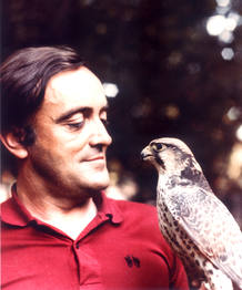 F&eacute;lix sostiene un halc&oacute;n peregrino