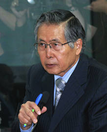 Former Peruvian President Alberto Fujimori talks to court after listening to his sentence at the Special Police Headquarters in Lima Former Peruvian President Alberto Fujimori talks to court after listening to his sentence at the Special Police Headquarters in Lima