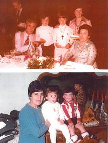 Los dos amigos, en la infancia, con sus padres adoptivos.