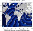 Fotograf&iacute;a de la National Oceanic and Atmospheric Administration (NOAA) con la localizaci&oacute;n del terremoto y la previsi&oacute;n de tsunamis