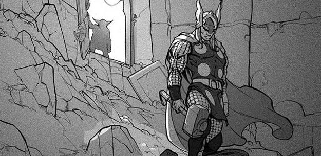 Fragmento de una p&aacute;gina a l&aacute;piz de 'Thor', de Pepe Larraz