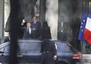 Frances President Sarkozy and wife Carla leave the Elysee Palace in Paris to vote in the second round of the 2012 presidential elections