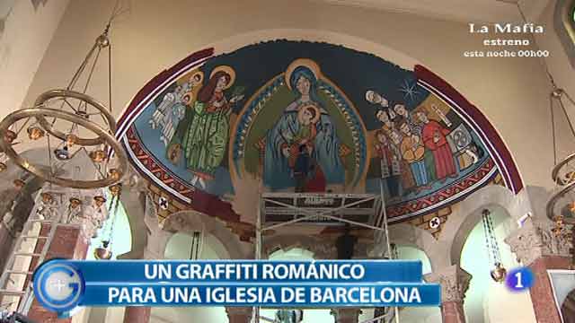 M&aacute;s Gente - Un graffiti "rom&aacute;nico" en una iglesia de Hospitalet 