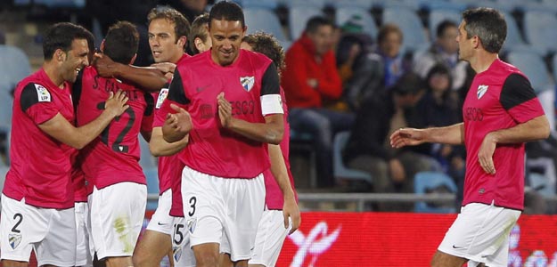 Los jugadores del M&aacute;laga CF celebran un gol en Getafe