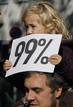 A girl holds a 99 percent placard during a demonstration of several hundred people against banking and finance in Cologne