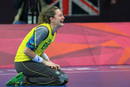 La guardameta de Brasil Shana Masson llorando tras su derrota ante Noruega, en cuartos de final del torneo ol&iacute;mpico de balonmano.