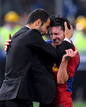 Messi celebra con Josep Guardiola despu&eacute;s de anotar el segundo gol.