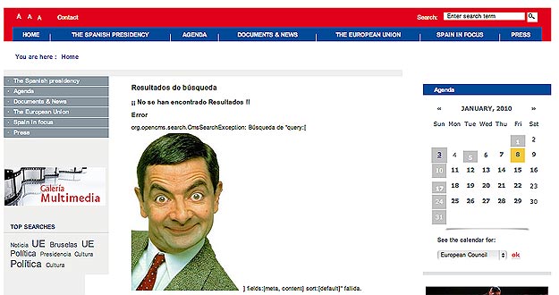 Las redes sociales se han hecho eco del ataque a la web de la presidencia espa&ntilde;ola de la UE, donde han colgado una foto de Mr. Bean.