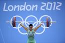El levantador mexicano Jos&eacute; Lino Montes G&oacute;ngora, compite en la prueba del grupo A de la categor&iacute;a masculina de 56kgs, correspondiente a los Juegos Ol&iacute;mpicos de Londres 2012, en Londres.