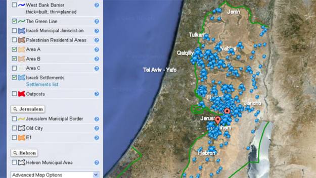 Imagen del mapa que permite ver, actualizado, c&oacute;mo avanzan las construcciones ilegales israel&iacute;es