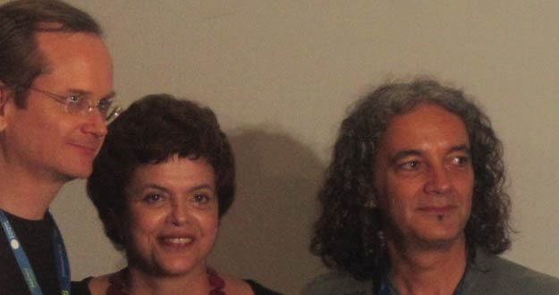 Dilma Rouseff, junto al ministro de Cultura y Larry Lessig.