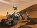 Impresi&oacute;n art&iacute;stica de Curiosity sobre la superficie marciana