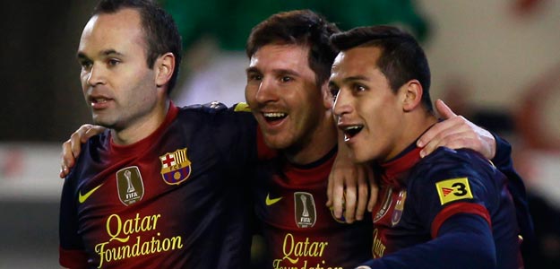 Iniesta, Messi y Alexis celebran un gol en el Betis - Barcelona