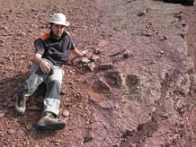 The researcher Ignacio Díaz a site of footprints. 