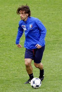 Italy's Pirlo controls the ball during a training session with the national soccer team in Coverciano near Florence