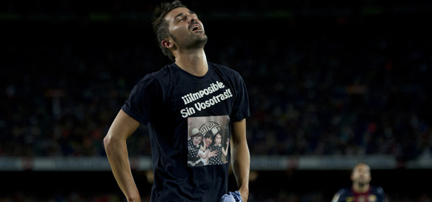 David Villa celebra su gol conseguido ante la Real Sociedad.