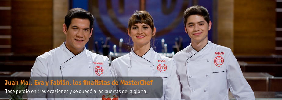 Juan Manuel, Fabián y Eva, los finalistas de MasterChef