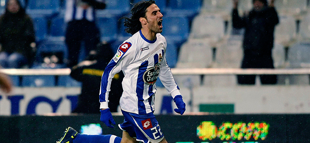 Deportivo Coruna's Rodriguez celebrates his goal against Osasuna during their Spanish First Division soccer match at Riazor stadium in Coruna