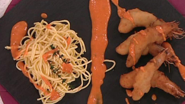 Saber Cocinar - Langostinos a la villaroy de queso brie con salsa americana (21/02/2012)