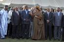 GADAFI TRAS UNA REUNI&Oacute;N CON UNA DELEGACI&Oacute;N DE CINCO L&Iacute;DERES AFRICANOS
