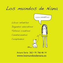 El logo con los datos de contacto de Los Mundos de Nana