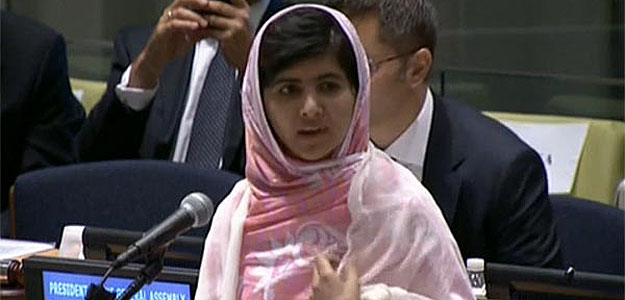 Malala Yousafzai, durante su apasionado discurso ante la ONU el día de su 16º cumpleaños para defender la educación universal.