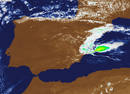 El mapa del Meteosat muestra c&oacute;mo las nubes de tormenta se mueven hacia Ibiza.