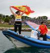 Marina Alabau Neira celebra su triunfo. Primera medalla de oro para Espa&ntilde;a.