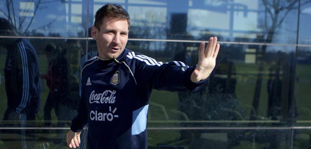 Messi en la concentración con Argentina, donde ha dado su apoyo a Madrid 2020.