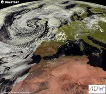 Fotograf&iacute;a tomada por el sat&eacute;lite Meteosat para la Agencia Estatal de Meteorolog&iacute;a (AEMET) del tiempo previsto para este jueves