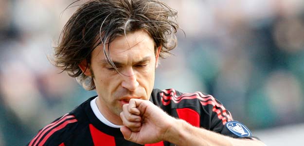 AC Milan's Pirlo celebrates after scoring a penalty against Siena during their Italian Serie A soccer match in Siena