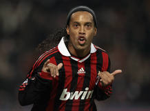 AC Milan's Ronaldinho celebrates after scoring against Real Madrid during their Champions League soccer match in Milan.