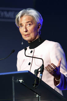 French Finance Minister Christine Lagarde delivers a speech during a UMP candidates' meeting for the upcoming regional elections in Nice, south eastern France