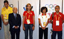 Spains Infanta Cristina,her husband Inaki Urdangarin, Former IOC president Juan Antonio Samaranch, spanish Sport minister Mercedes Cabrera and Spanish NOC President Alejandro Blanco, stand in silence for the victims of Madrid plane