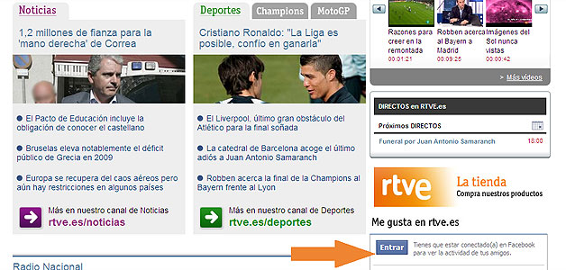 M&oacute;dulo de actividad de usuarios de Facebook en RTVE.es.