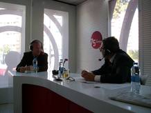 El presidente murciano, Ram&oacute;n Luis Valc&aacute;rcel, ha sido entrevistado en el interior de la plataforma conmemorativa del 75&ordm; aniversario de RNE.