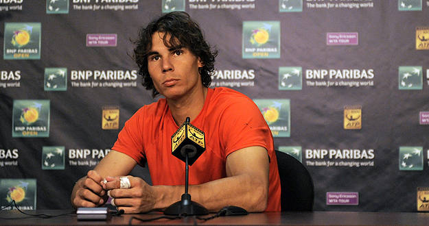 El campeón defensor del Abierto BNP Paribas de Indian Wells, el español Rafael Nadal, escucha preguntas durante una rueda de prensa. El campeón defensor del Abierto BNP Paribas de Indian Wells, el español Rafael Nadal, escucha preguntas durante una rueda de prensa.