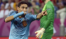 Navas celebra el gol que dio la victoria a Espa&ntilde;a