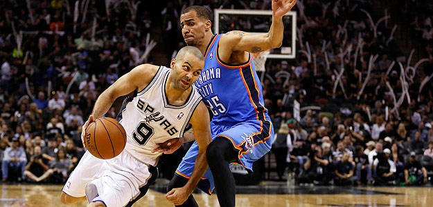 Tony Parker, ante la defensa de Sefolosha. Tony Parker, ante la defensa de Sefolosha.