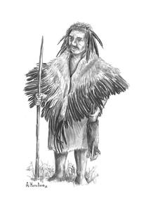 Un neandertal ataviado con plumas